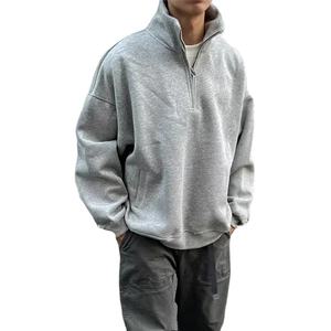 เสื้อกันหนาวมีฮู้ดแบบมีซิปครึ่งแขนเสื้อวินเทจคอตั้งเสื้อแบบสวมหัวเสื้อวอร์มแฟชั่นลำลอง - Product Image 3