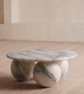 Mesa de centro de mármol Base de bloque de piedra maciza blanca con diseño de esfera única Globo moderno de lujo - Product Image 2