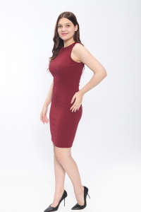 Vestido ajustado de punto acanalado para mujer, sin mangas, cuello redondo, hasta la rodilla, en color sólido, perfecto para salidas y Eventos informales - Product Image 3