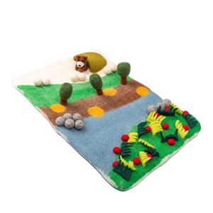 Alfombra de juego de fieltro hecha a mano con diseño de oso, árboles, Río y granja, juguete Montessori educativo, alfombra de actividades de fieltro de lana para niños - Product Image 6