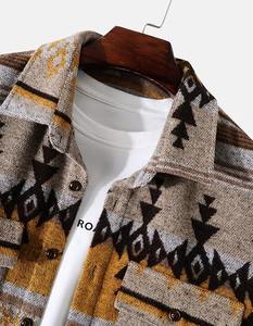 À la mode 2025 décontracté Plaid maille chemises hommes imprimer boutonné laine à manches longues léger revers Western Shacket veste manteau - Product Image 2