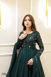 Ensemble de vêtements indien et pakistanais double couche vert Anarkali - Product Image 5