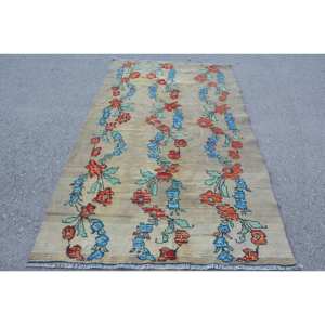 Alfombra de lana turca Vintage 4ft7in X 8ft3in azul Beige patrón de retales de tejido plano de gran tamaño para decoración para sala de estar USO DE COCHE látex - Product Image 1