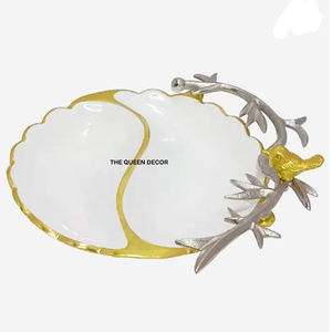 Tazón Doble Redondo de Acero Inoxidable y Latón con Diseño de Hojas, Chapado en Oro, Duradero, el Más Vendido, Elegante - Product Image 5