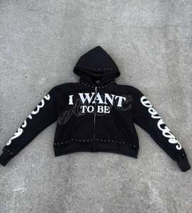 Professional Manufacture 100% Cotton High Quality Man Tracksuit Heavy Weight <b>Fabric</b> <b>Rhinestone</b> Zipper Embroidered Zippered - Product Image 2