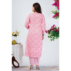 Conjunto de Kurta de Algodón Estampado Rosa Elegante para Mujer con Dupatta, Estilo Pakistaní, Ropa Étnica para Uso Diario y Festivo, Look Salwar - Product Image 4