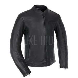 Veste en cuir de moto de couleur unie pour hommes Streetwear Veste en cuir de moto pour hommes en bas quantité minimale de commande - Product Image 1