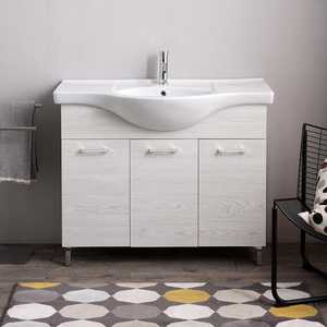 Meuble de salle de bain sur pied de 105 cm avec 3 portes en chêne blanc et lavabo Ravenna - Catégorie de produit : Lavabos - Product Image 2