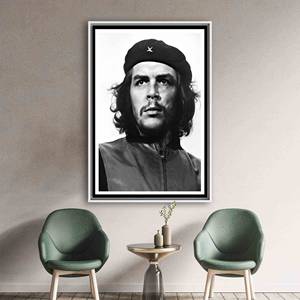 Che Guevara Printed Canvas Artwork, Iconic Portrait with Famous Quote,White <b>Framed</b> - Product Image 1