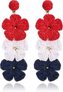 Longue fleur été coloré à la main tressé rotin fleur boucles d'oreilles créatif tissé raphia fleur boucles d'oreilles pour femmes fille - Product Image 2