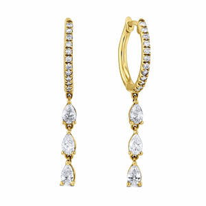 Boucles d'Oreilles Pendantes en Diamant Poire et Coupe Ronde - Product Image 4