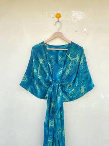 Seda Sari Kaftan suelta Kaftan vestido indio hecho a mano seda Sari Kaftan maternidad desgaste bata de seda - Product Image 4