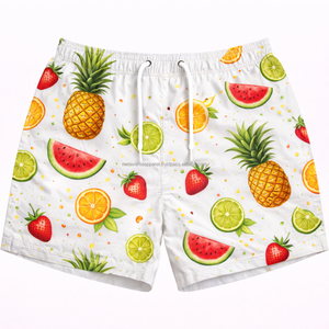 Shorts de bain vintage en nylon à motif floral, séchage rapide, doublure en mesh, poches latérales, taille élastique, logo personnalisé - Product Image 3
