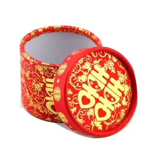Chinese Style Round Gift Box Red Color Printing Luxury Shiny Logo Food Box Wedding Favor Candy Paper Jewelry Box Wholesale