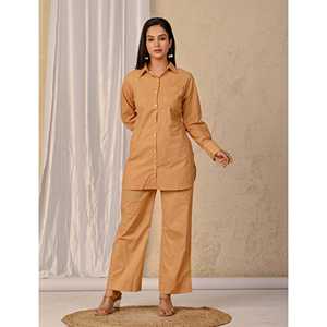 Conjunto de Dos Piezas de Algodón Estampado Barik Butti Amarillo, Talla XS/XS, con Decoración de Botones en la Parte Superior e Inferior - Product Image 4