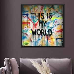 Art mural en verre graffiti élégant : Impression sur toile abstraite colorée, toile encadrée noire - Product Image 1