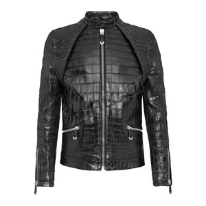 Crocodile <b>Leather</b> <b>Jacket</b> Customized Luxury Black Embossed Winter Motorcycle <b>Jacket</b> Tanned Processed - Product Image 5