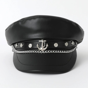 Vente en gros de béret d'officier chapeau gothique vintage avec broderie dessinée à la main bonnet à vent casquette d'officier en PU noir scène quotidienne applicable - Product Image 1