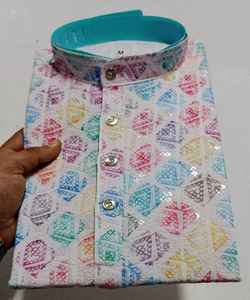 Arabe Indien Punjabi Kurtassalwarkurta Design avec AchkanBandhgalaSherwani Navy Cotton Pyjama Collar Neck - Product Image 2