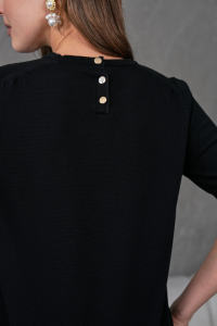 Camiseta de blusa de punto de manga corta con cuello redondo para mujer, cómoda y elegante, transpirable, detalle de botones, servicio OEM de alta calidad - Product Image 4