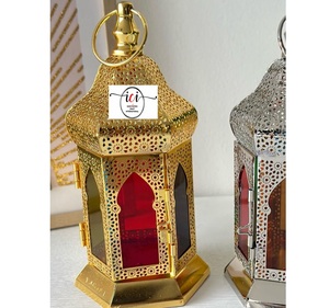 Lanterne de sol élégante au fini or Décoration de table au design unique pour les fêtes du Ramadan Eid Hajj Nouvelle vaisselle de fête décorative - Product Image 2