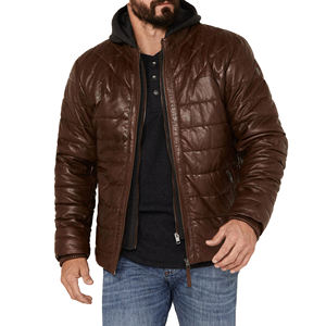 Doudoune luxueuse en cuir d'agneau Vêtements d'extérieur d'hiver élégants pour hommes Vêtements décontractés Vêtements de mode Vestes rembourrées en cuir - Product Image 1