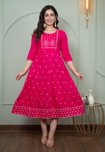 Vestido Anarkali Largo Estampado Floral Vintage para Mujer, Vestidos Casuales Maxi con Estampado Floral para Mujer - Product Image 4