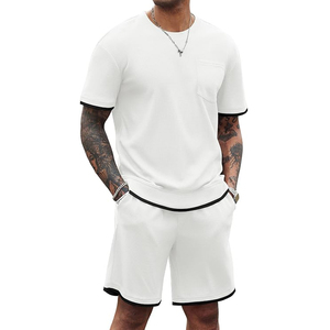 Ensemble deux pièces été coton hommes solides T-shirts et short sur mesure 2 pièces en gros ensembles courts - Product Image 1