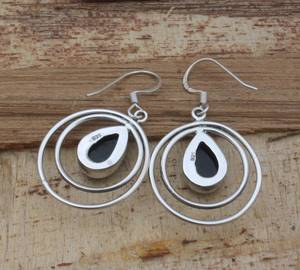 Pendientes de lágrima de piedra preciosa circular de ónix negro hechos a mano en plata de ley 925 regalo perfecto para mujer - Product Image 6