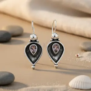 925 Silver Women's <b>Dangle</b> <b>Earrings</b> with Amethyst Drop <b>Fashionable</b> <b>Dangle</b> Jewelry - Product Image 1