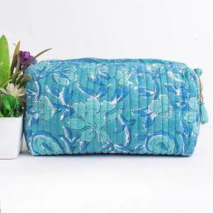 Vintage Block Turquoise Print Cotton for <b>Bag</b> <b>with</b> <b>Zipper</b> Closure Durable Eco-Friendly Water Resistant Cosmetic for <b>Bag</b> Rajasthan - Product Image 4