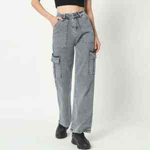 Jeans en denim pour femmes, taille haute, extensible, confortable, à porter au quotidien, style streetwear moderne, tissu durable, parfait pour la mode décontractée - Product Image 3