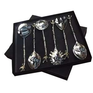 Fourchette et cuillère de serveur de salade d'acier inoxydable de vente chaude de luxe acier inoxydable argenté poli miroir avec l'ensemble d'ustensiles de poignée - Product Image 2