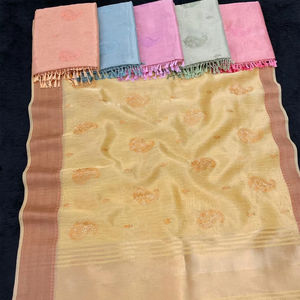 ผ้าลินินที่สง่างามแอปริคอท Saree ความงามแบบดั้งเดิมเหนือกาลเวลาสำหรับทุกโอกาสการผสมผสานที่ลงตัวของความสง่างาม - Product Image 1