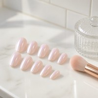 Faux ongles à presser 30 pièces sans colle, courts, forme amande, rose nacré doux, réutilisables, kit de manucure, vente en gros