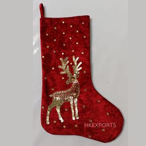 Décor de vacances de luxe de bas d'arbre de Noël perlé blanc et or fait à la main, ornement de fête, bas de Noël brodé - Product Image 5