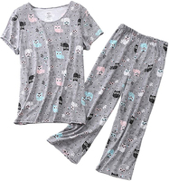 Ensemble de pyjama tricoté pour femme, nouveau style, design personnalisé, taille élastique, manches courtes, confortable et respirant, idéal été-automne, vente en gros