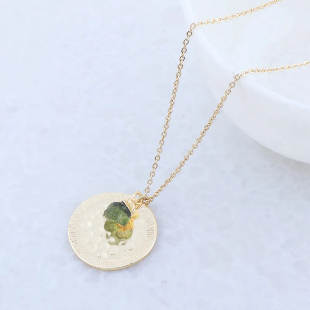Popular jewelry natural peridot august birthstone pendant cable chain necklace gold plated celestial adjustable needle necklace