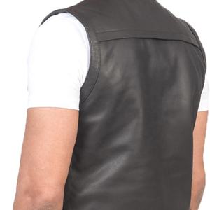 Gilet en cuir grande taille pour homme, gilet de moto sans manches en cuir de vachette tendance avec fermeture éclair, gilet respirant - Product Image 4