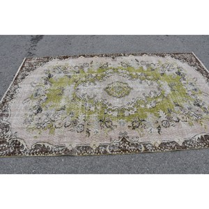 Tapis turc vintage 5.4 x 8.7ft vert beige laine Patchwork Design Latex pour la maison salon chevet couloir rectangulaire Tabriz - Product Image 3