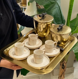 Atractiva bandeja de servicio de té de Metal niquelado negro bandeja de servicio de arranque en forma de rectángulo con mango dorado de diseño antiguo - Product Image 5