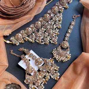 Indo Western Ethnic Kundan Choker <b>Necklace</b> <b>Set</b> Gold-Plated Brass Zircon Strand Artificial Jewellery India's Best Wholesalers - Product Image 5