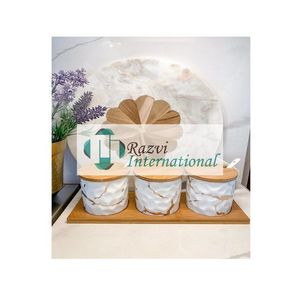 Recipiente de vidrio de último diseño con diseño de Rama Dorada y tapa de mármol y oro Juego de recipiente más vendido con tapa de mármol - Product Image 6