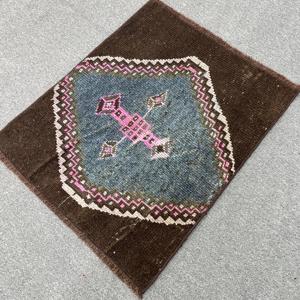 2.1x2.7 ft Small Vintage Rug, Turkish Rug, <b>Brown</b> Blue Persian <b>Wool</b> Rug - Product Image 2