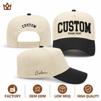 Casquette de baseball en sergé de coton à 5 panneaux avec logo personnalisé, bicolore, broderie 3D, profil haut, visière incurvée, fermeture snapback, vente en gros OEM ODM