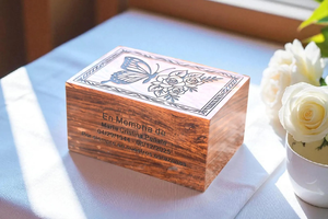 Personalized Butterfly & Roses Wooden Cremation Urn Engraved Memorial <b>Keepsake</b> <b>For</b> Adult <b>Ashes</b> With Customized Design Option - Product Image 4