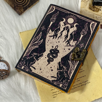Carnet de Sorcellerie Moderne Imprimé Fait Main en Cuir Véritable, Livre de Sortilèges et Accessoire des Ombres pour Aventuriers Spirituels, Thème Noël