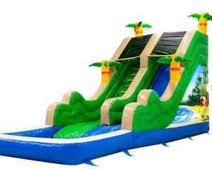 Commercial Giant Kids Adults Tropical Inflatable Beach Water <strong>Slide</strong> With <strong>Swimming</strong> <strong>Pool</strong> for Sale - Product Image 1