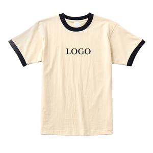 Camiseta blanca con timbre de algodón pesado para hombre de fabricante OEM, estampado de letras personalizado, manga corta, patrón sólido, cuello en contraste - Product Image 3