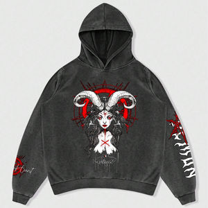 Sweat à capuche surdimensionné pour hommes à la mode avec lettre et caractère imprimé à capuche décontracté à manches longues coupe ample 100% coton polaire à capuche hommes - Product Image 1